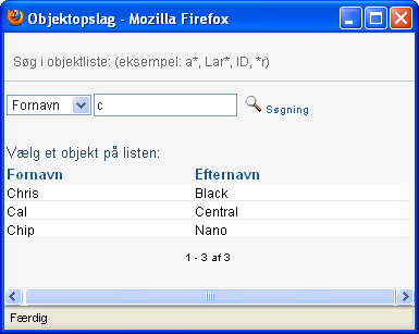 Opslagsresultater for en søgning efter en bruger