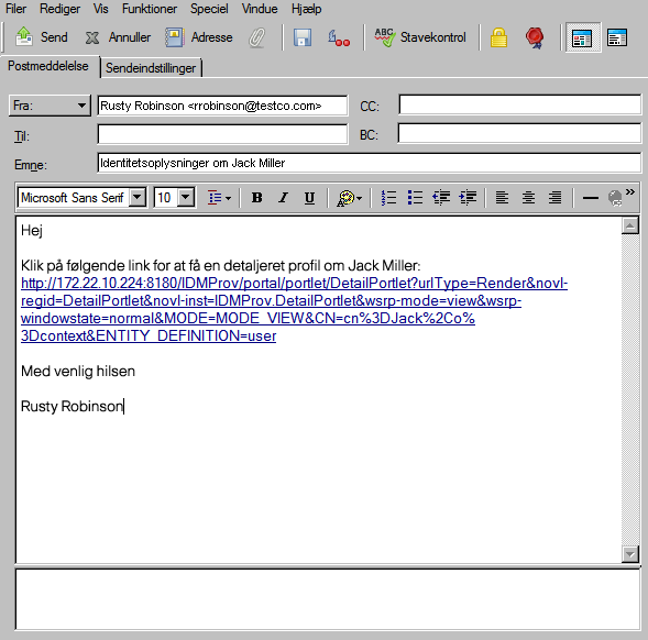 Afsendelse af e-mail med link til profiloplysninger