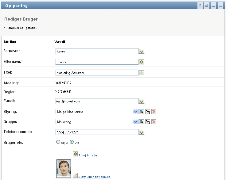 Siden til redigering af oplysninger
