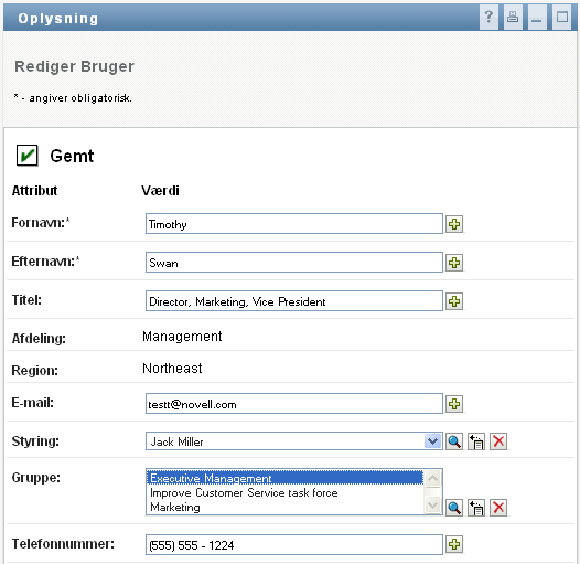 Siden til redigering af oplysninger