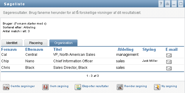 Vælg en fane for at ændre visning af søgeresultater
