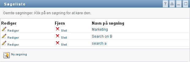Liste over gemte søgninger på siden Søgeliste