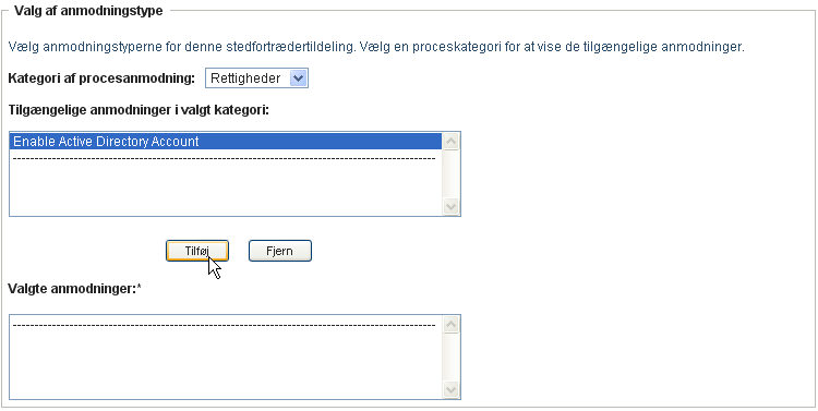 Boksen Valg af anmodningstype 