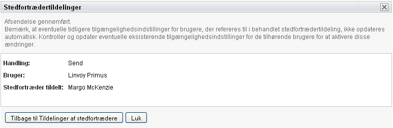 Meddelelse om afsendelse af stedfortrædertildelinger
