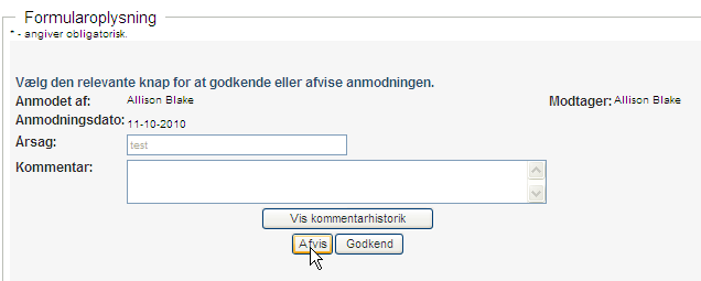 Siden Formularoplysninger