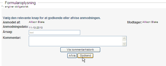 Siden Formularoplysninger