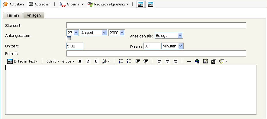 Layout „Empfängerloser Termin“