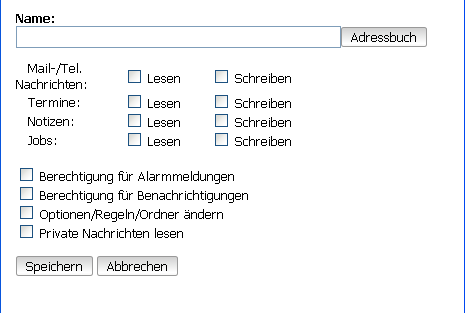 Dialogfeld „Notify-Optionen“, Registerkarte „Vertretungszugriff“
