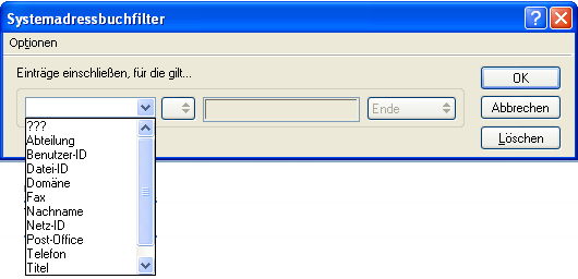 Dialogfeld „Systemadressbuch-Filter“ 										