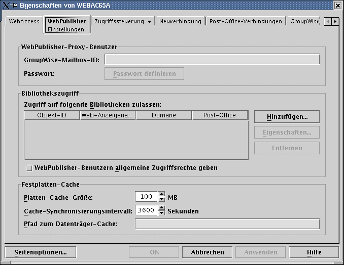 WebPublisher-Eigenschaftsseite