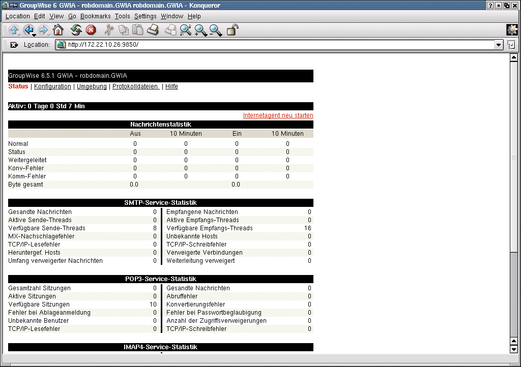 Webkonsole des Internet-Agenten