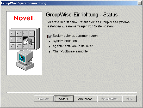 Seite �GroupWise-Einrichtung - Status: Systemdaten zusammentragen�