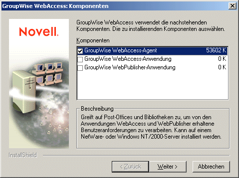 Dialogfeld �GroupWise WebAccess: Komponenten�