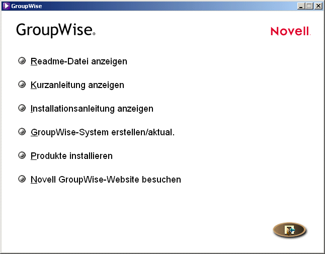 Hauptseite der GroupWise-Installation