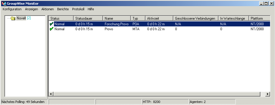 Konsole des Monitor-Agenten