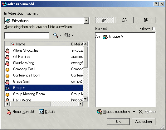Adressauswahl mit einer Gruppe