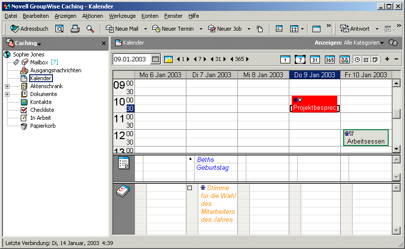 Kalender, Nachrichten mit Kategorien