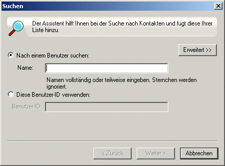 Dialogfeld zum Suchen von Kontakten