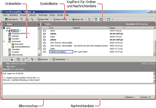 Hauptfenster von GroupWise