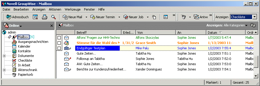 Mailbox mit Checklisteneintr�gen