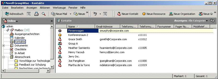 Mailbox mit Kontakteordner