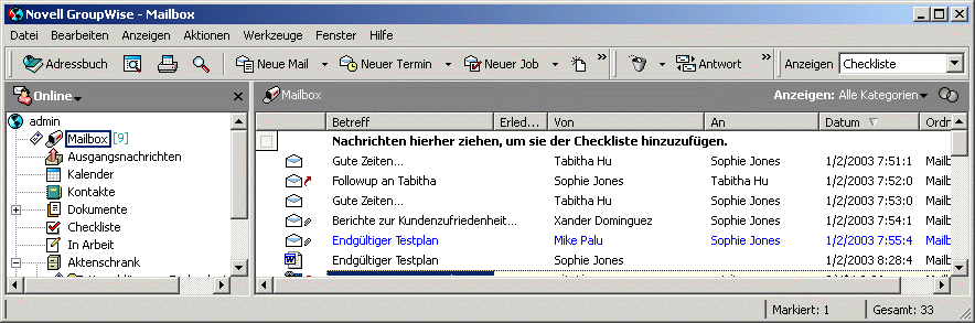 Mailbox-Ordner als Checkliste dargestellt