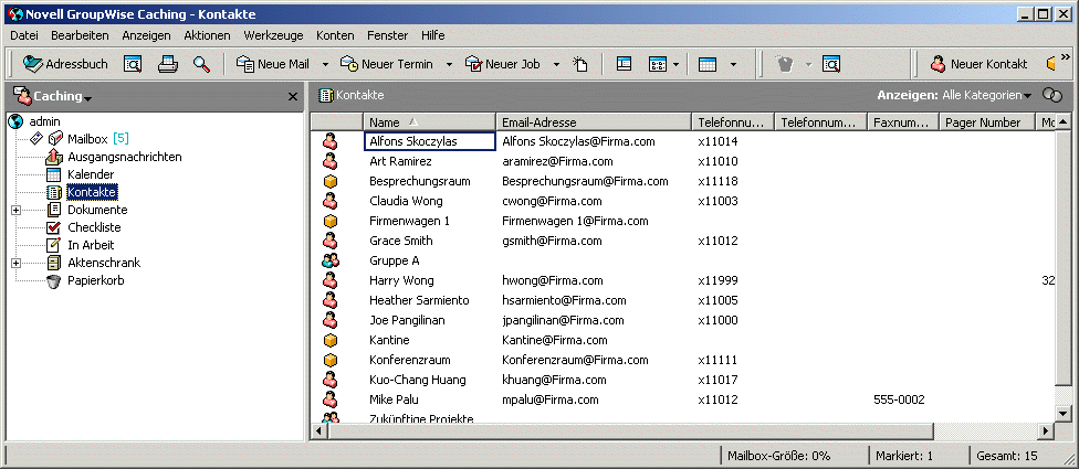 Hauptfenster mit Kontakteordner