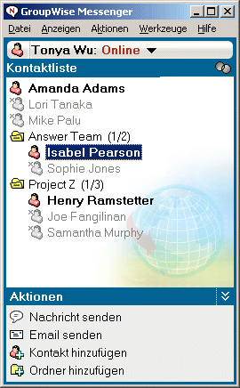Hauptfenster von GroupWise Messenger
