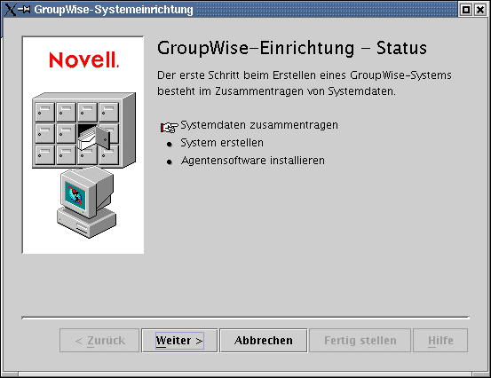 Seite "GroupWise-Einrichtung – Status"