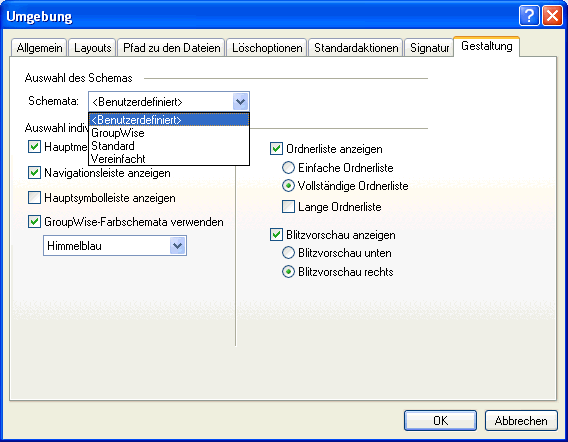 Dialogfeld "Gestaltung"