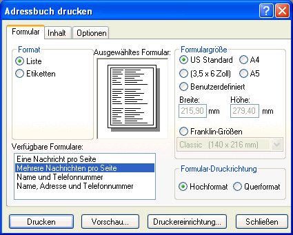 Dialogfeld "Adressbuch drucken"
