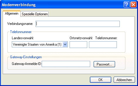 Dialogfeld "Modemverbindung", Register "Allgemein"
