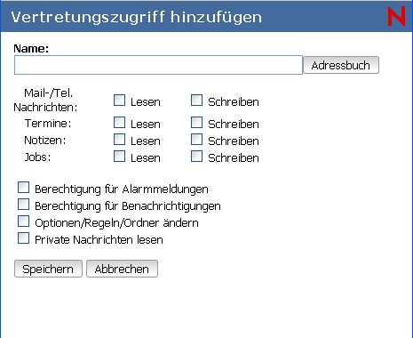 Dialogfeld "Notify-Optionen", Registerkarte "Vertretungszugriff"