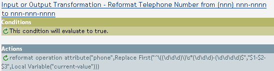 Description: Input or Output Transformation - Reformat Telephone Number from (nnn) nnn-nnnn to nnn-nnn-nnnn