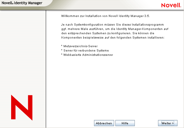 Begrüßungsseite von Identity Manager