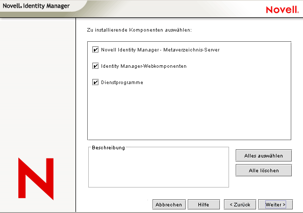 Auswahl der zu installierenden Komponenten