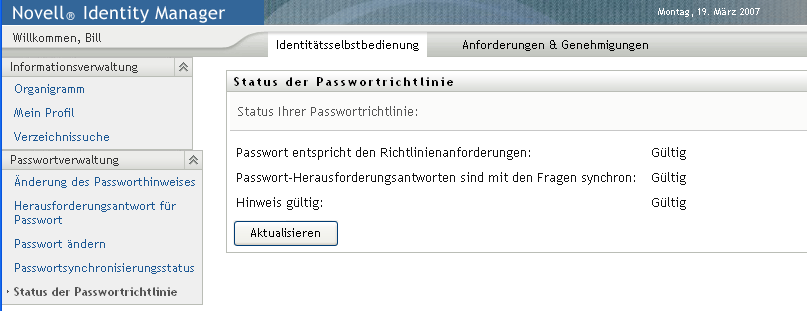 Seite „Status der Passwortrichtlinie“