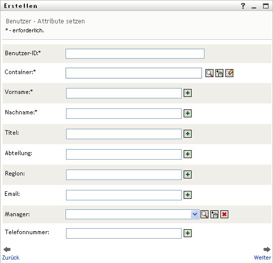 Fenster „Benutzer - Attribute festlegen“