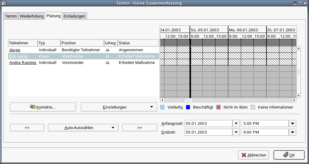 Fenster "Terminplanung"