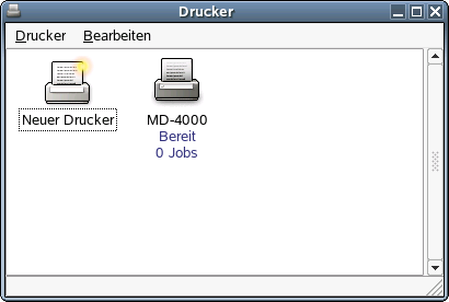 Vergleich des Ordners "Drucker und Faxgerte" mit der Ansicht "Drucker" in Novell Linux Desktop 