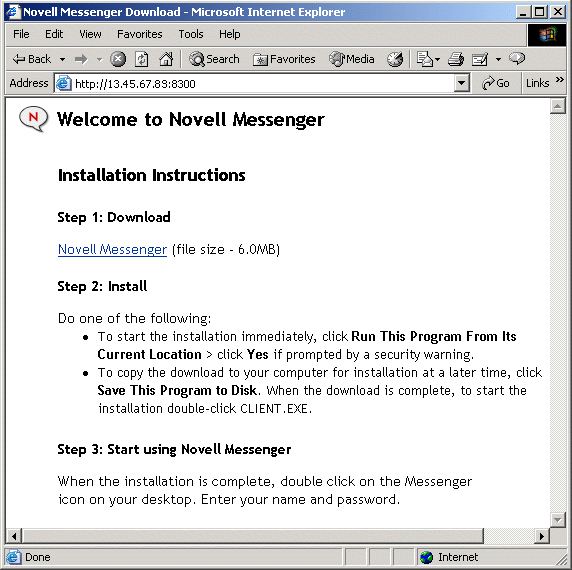 Download-Seite des Messenger-Client f�r ein Messenger-System unter NetWare oder Windows