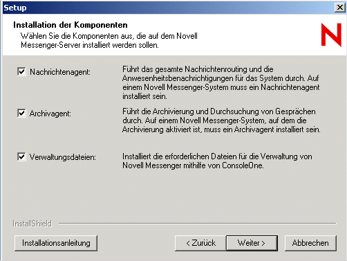 Dialogfeld �Installation der Komponenten�