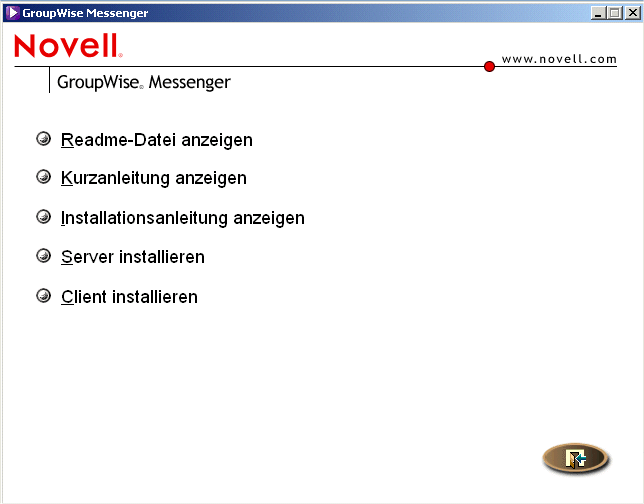 Hauptfenster f�r die Novell Messenger-Installation