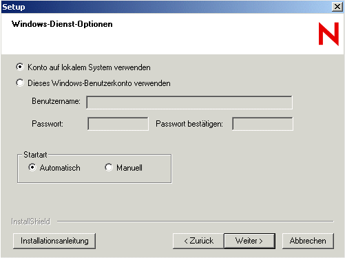 Dialogfeld �Windows-Dienst-Optionen�