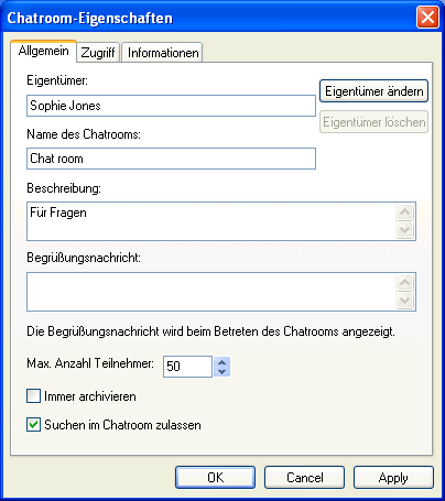 Dialogfeld f�r Chatroom-Erstellung