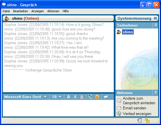 Pers�nlicher Verlauf in einem Gespr�chsfenster