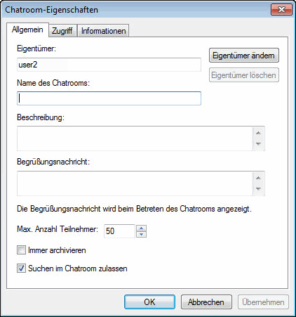 Dialogfeld für Chatroom-Erstellung