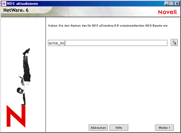 Bildschirm zur Vorbereitung von eDirectory