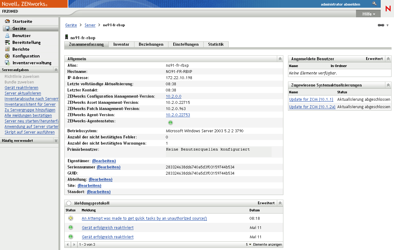 Seite "Gerätedetails"