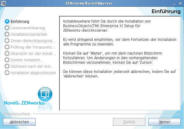 Assistent für den ZENworks-Berichtsserver